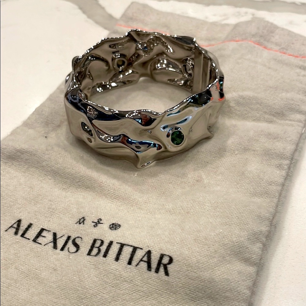 Stunning hinged bracelet silver tone with inset multicolor stones- worn once